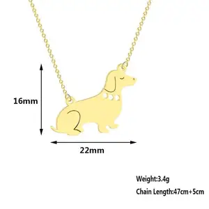 Alta Polido Aço Inoxidável Mini Dainty Dachshund Colares, Personalizado 18k Banhado A Ouro Sausage Dog Jóias Para Pet Lover