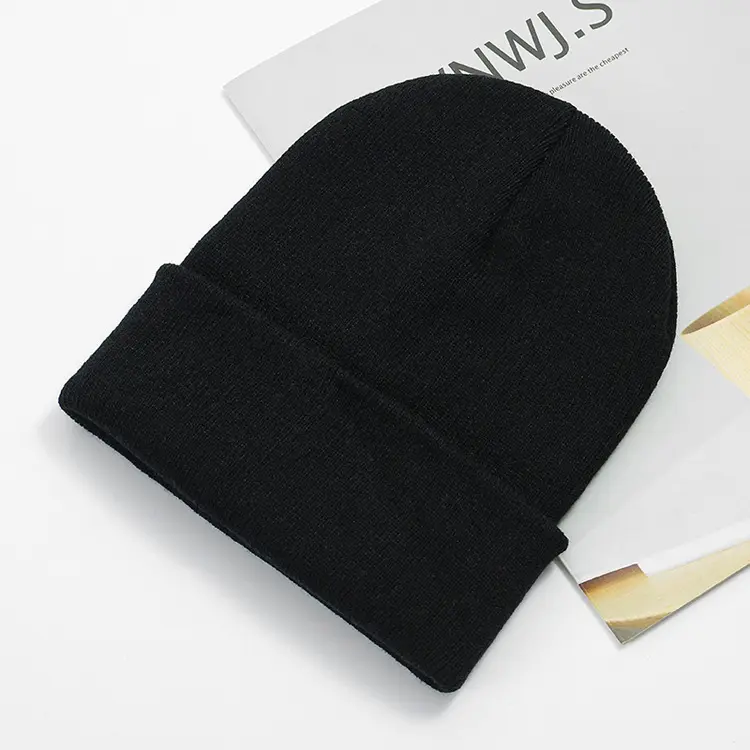 뜨거운 판매 남녀 공용 겨울 비니 니트 모자 100% 아크릴 따뜻한 비니 모자 사용자 정의 로고 비니