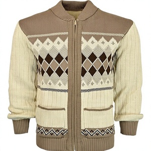 Cardigan en laine confortable pour homme, col rond, anti-boulochage, épais, double fermeture éclair, grande taille, manches longues, tricoté avec bordure en fourrure - Product Image 2
