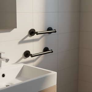 Portasciugamani moderni da parete, set di accessori da bagno in metallo nero da 60 cm, design minimalista, facile da pulire - Product Image 2