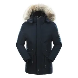 新款蓝色连帽男式羽绒重型派克大衣保暖冬季男式加厚夹克