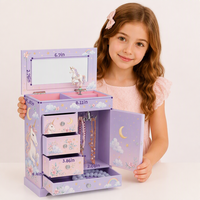 Boîte à bijoux musicale licorne violette avec miroir, licorne rotative, coffre de rangement à 4 tiroirs pour petites filles, cadeau d'anniversaire