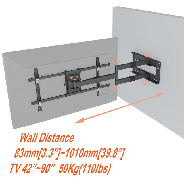 Full Motion 180 360 Degree extra Long Hanging Tvs 50 65 75 80 Inch Tv Holder, Corner TV Wall Mount Heavy Duty
