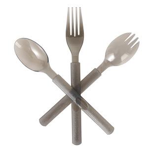 Disposable <b>Knife</b> <b>Fork</b> <b>Spoon</b> <b>Set</b> Grey Camping Utensils Long Handle Plastic Cutlery <b>Set</b> - Product Image 1