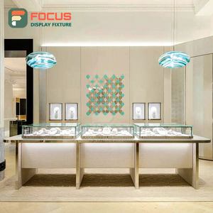 Luxury Wooden <b>Jewelry</b> Counter Glass Display <b>Cabinet</b> LED Light Modern High End Premium <b>Jewelry</b> Shop Interior Design - Product Image 3