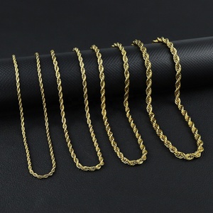 Collar <span class=keywords><strong>de</strong></span> Cadena <span class=keywords><strong>de</strong></span> Cuerda Trenzada <span class=keywords><strong>de</strong></span> Acero Inoxidable 316 con Logotipo Personalizado, Chapado en Oro <span class=keywords><strong>de</strong></span> 18K, Joyería al por Mayor, Grueso, Impermeable e Hipoalergénico - Product Image 4