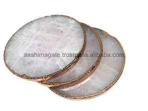 Nouveauté : Sous-verres en quartz rose en vrac avec bordure or rose, artisanat en pierres précieuses, tranches de pierres naturelles, minéraux, Reiki, Agate, Feng Shui - Product Image 4