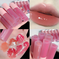 Brillant à Lèvres Haute Qualité Rose Motif Cœur Amour Effet Miroir Transparent Brillance Eau Hydratant pour Femme Adorable Rouge à Lèvres