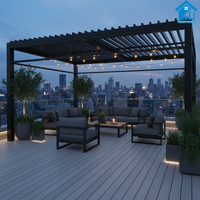 Pergola électrique extérieure Airfun Premium en MDF avec toit à lames orientables, imperméable, éco-responsable, pavillon pare-soleil, éclairage LED, revêtement poudré