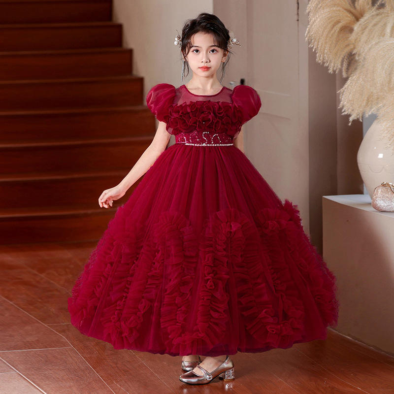 Fashion Big Girls Red Dresses Cross-Border Kidsren's Clothing