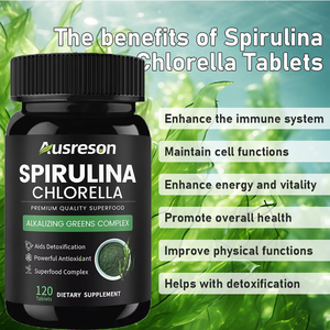 Tabletas de Espirulina y <span class=keywords><strong>Chlorella</strong></span> Orgánicas de Marca Propia Ausreson, Suplemento para el Corazón y el Intestino, 500 mg de Espirulina y <span class=keywords><strong>Chlorella</strong></span> por Tableta - Product Image 3