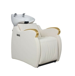 Equipo de Salón de Belleza, Lavabo Eléctrico de Cerámica, Silla de Champú Dorada - Product Image 5
