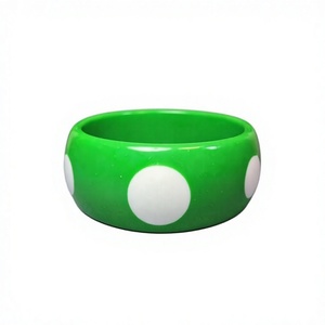 Handmade Green Polka White Dots Acrylic <b>Resin</b> Bangle Bracelets Fancy Design Unisex Cute Cartoon Style Fashion Jewelry Woman - Product Image 1