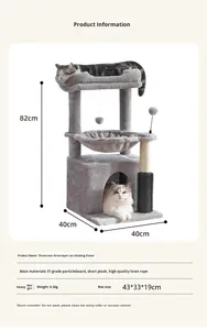 Tiragraffi per Gatti Integrato in Legno, Casa per Gatti con Palo Tiragraffi in Sisal, Piattaforma di Salto, Design Minimalista, Albero per Gatti da Esportazione - Product Image 6