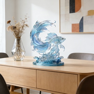 Sculpture en résine transparente personnalisable BZY, décoration d'intérieur, ornement de bureau, cadeau de pendaison de crémaillère, artisanat poisson bleu - Product Image 5