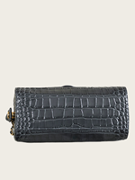 Sac à main bandoulière en cuir de vachette gaufré croco gris brillant de qualité supérieure, mini sac à bandoulière fin pour femme avec rabat à bouton-pression doré, multi-positions