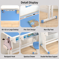Ensemble de bureau d'étude pour enfants avec chaise bleue, étagère, table d'apprentissage réglable en hauteur pour les devoirs à domicile