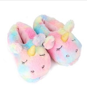 Pantoufles en coton Licorne Arc-en-ciel, articles en peluche pour la maison, pantoufles Licorne avec sac, pantoufles d'hiver - Product Image 1