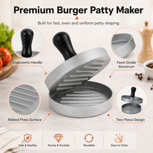 Presse à hamburgers en aluminium durable, facile à nettoyer, moule à galettes pour la préparation de hamburgers uniformes à la <span class=keywords><strong>maison</strong></span> ou en extérieur - Product Image 2
