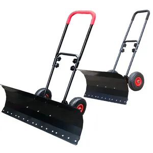 Height Adjustable Roller Type Non-slip Handle Snowplow With 2 Wheels Garden Tools 74x35CM Push Snow Shovels