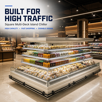 Supermarkt semi-verticale ronde vierkante eilandvormige multideck open display koelkast voor fruit, groenten en dranken