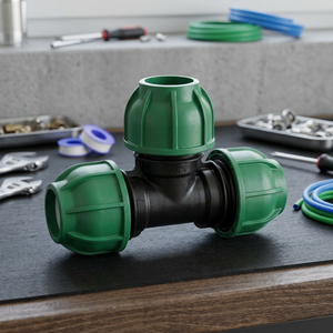 Raccord en T égal en polypropylène vert, connecteur à compression, filetage lisse en pouces, disponible en OEM pour l'irrigation de l'eau - Product Image 2