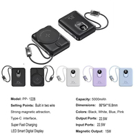 Power Bank Mini 5000mAh dengan Kabel Terintegrasi, Charger Portabel, Power Bank Nirkabel Magnetik untuk Ponsel, Baterai Eksternal 5000 MAH
