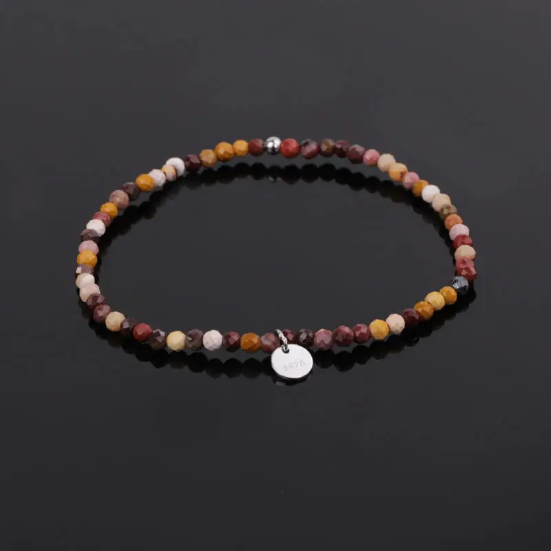 High Quality New Fashion Women Jewelry Small 3mm Faceted Natural Gemstone Beads 925 Sterling Silver Logo Elastic Stone Bracelet