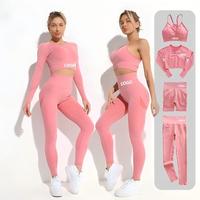 Ensemble de yoga pour femmes avec logo personnalisé, 4/3/2 pièces, haut à manches longues et pantalon, vêtements de sport pour la salle de sport, vêtements de sport actifs, vêtements de sport