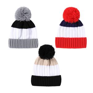 <span class=keywords><strong>Gorro</strong></span> de Invierno Cálido con Puño Acanalado Grueso para Niños Pequeños, <span class=keywords><strong>Gorro</strong></span> de Punto Tricolor para Caminar al Aire Libre, para Viajes en Esquí, con Pompón Esponjoso - Product Image 4