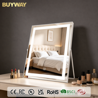 Miroir de maquillage LED en bois cintrée avec haut-parleur Bluetooth, 3 couleurs réglables, commande tactile, miroir de vanité OEM ODM en gros