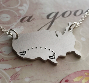 Long Distance Necklace Friendship Handstamped Us Map Aluminum <strong>Usa</strong> Map Necklace Custom Long Distance Relationship <strong>Jewelry</strong> - Product Image 1