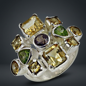 Bague en argent plaqué 925 Art Palace avec citrine et pierres multicolores, style bohème, bague tendance - Product Image 1