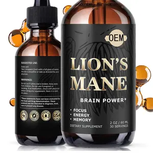 Suplemen Pendukung Otak Jamur Vegan Tetes Vitamin Cair Lion 'S Mane Jamur Label Pribadi Lion 'S Mane Drops