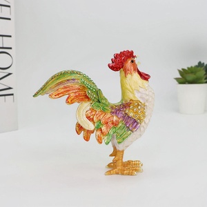 Shinnygift kotak perhiasan Dekorasi Rumah, kotak hadiah perhiasan, kerajinan logam, kotak perhiasan Enamel, Pewter, patung Ayam Jantan, warna-warni - Product Image 2