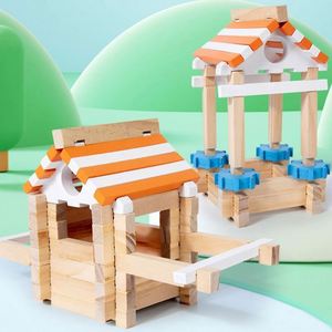 Ensemble de construction polyvalent DIY : Planches de construction, jouet de construction comprenant 114 blocs en bois, jouet éducatif STEM - Product Image 2