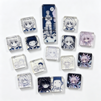 Broche en acrylique irrégulière personnalisée avec étui magnétique carré, épinglette de personnage de jeu, stock stable, illustration personnalisée