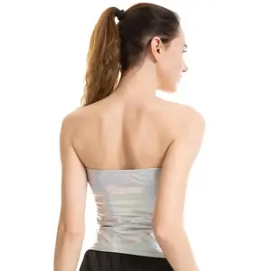 Haut bandeau métallique extensible sans bretelles pour femme, crop top brillant à épaules dénudées, idéal pour les raves, festivals, clubs et la danse - Product Image 4