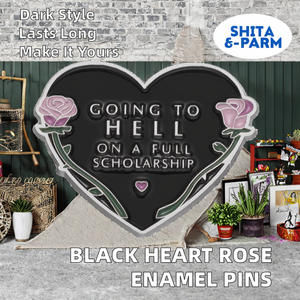 Stock personalizado corazón negro Rosa flor pintado Metal esmalte pines Going Hell completo beca broches solapa insignia Punk gótico - Product Image 2