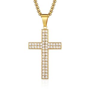 A niche, affordable luxury pendant featuring a <b>titanium</b> steel cross necklace inlaid with zircon and full diamonds, a popular hip - Product Image 1
