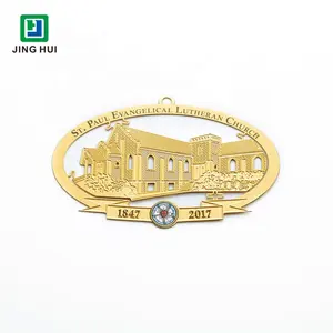 Ornamen gantung logam kustom Souvenir New york ornamen gantung logam 2D ornamen kuningan berongga