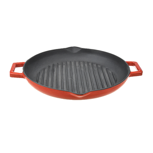 Parrilla Redonda de Hierro Fundido Esmaltado en Rojo de 31 cm con Dos Asas de Anillo - Product Image 3