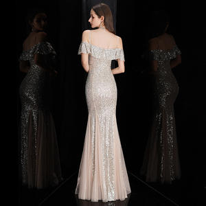 Robe de soirée argentée à bretelles pour femme, banquet, célébrités, longue, <span class=keywords><strong>sexy</strong></span>, sirène, amincissante, robe élégante - Product Image 5