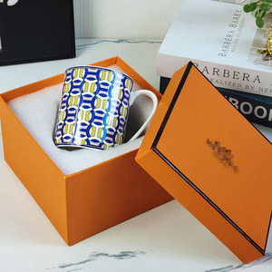 Hot Sale European Luxury Yellow and Blue Checkered Porcelain Coffee Cup & Saucer <b>Set</b> with Gift Box - Product Image 6