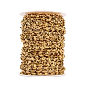 Chaîne d'étoiles en coquillage |   Chaîne à maillons en acier inoxydable plaqué or 18K PVD avec perles texturées pour la fabrication de colliers et bracelets DIY - Product Image 5