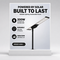 Lampadaire solaire LED mono 200W avec contrôleur MPPT, faisceau 140°, boîtier en aluminium, éclairage routier extérieur