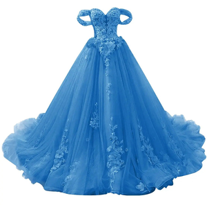 Robe de bal rouge en tulle, décolleté cœur, manches épaules dénudées, dentelle florale, longueur ras du sol avec traîne, robe de mariée, robe de bal - Product Image 6