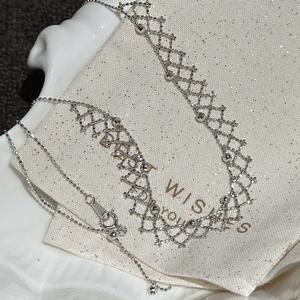 S925 Pure Silver Italian Craftsmanship Lace <b>Crystal</b> <b>Necklace</b> Fashionable Vintage Collarbone Chain with Niche Design - Product Image 5