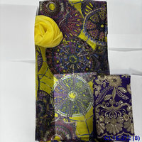 Tissu en Chiffon Imprimé Soie Largeur 140cm, Ensemble 3 Pièces en Chiffon Imprimé pour Robe Somalienne Extensible Dirac et Gabasar Dorée Douce