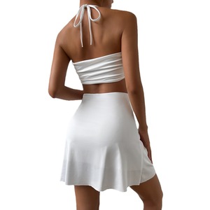 Vestido <span class=keywords><strong>de</strong></span> noche <span class=keywords><strong>de</strong></span> verano para mujer, vestido blanco Sexy para mujer, cena sencilla, <span class=keywords><strong>vestidos</strong></span> <span class=keywords><strong>cortos</strong></span> <span class=keywords><strong>de</strong></span> noche con cuello Halter, vestido elegante liso sin espalda para mujer - Product Image 4